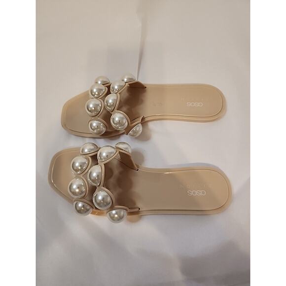 Asos Sz 7 Clear Jelly Slip On Flip Flops Flats Slides Pink Pearls - Picture 5 of 10